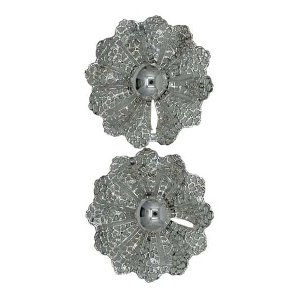 Vintage Sarah Coventry Silvertone Clip On Earrings Fan Fare 1959 - Picture 5 of 6